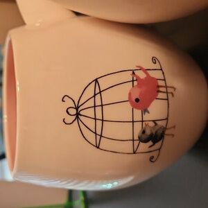 ❤️Rae Dunn NWOT pink interior Bird cage mug M stamp